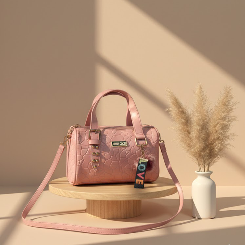 Textured bag with Pom-Pom Charm