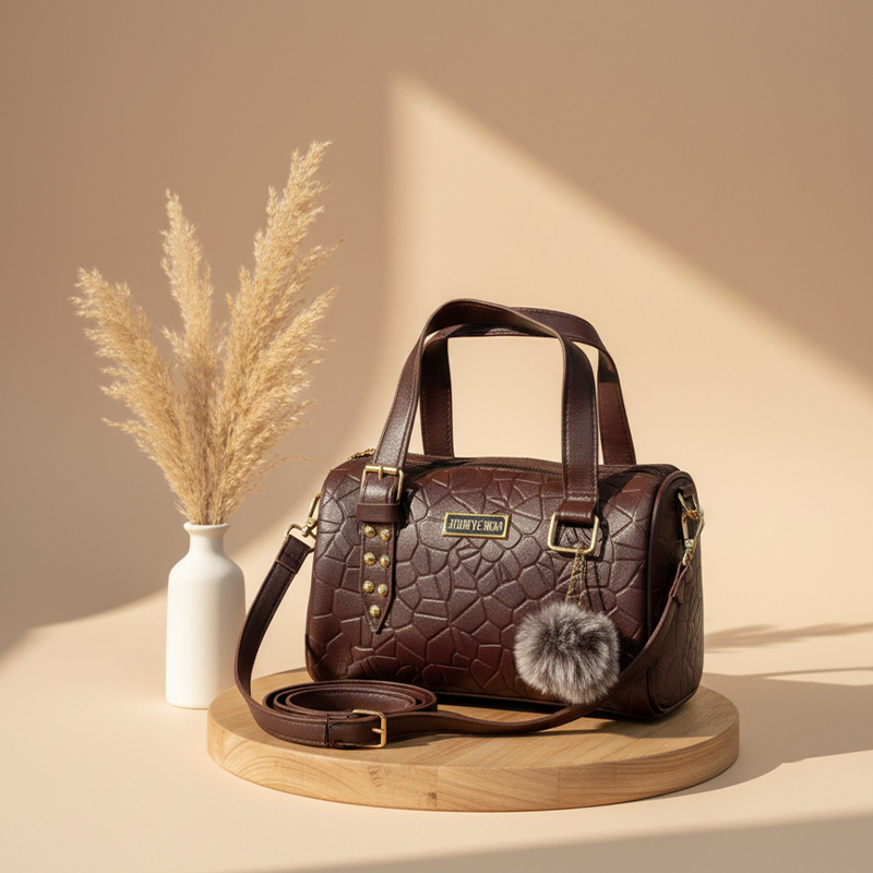 Textured bag with Pom-Pom Charm