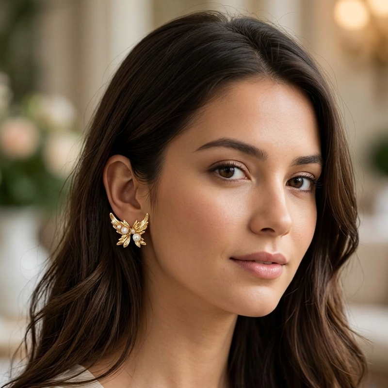 Butterfly Pearl Stud Earrings