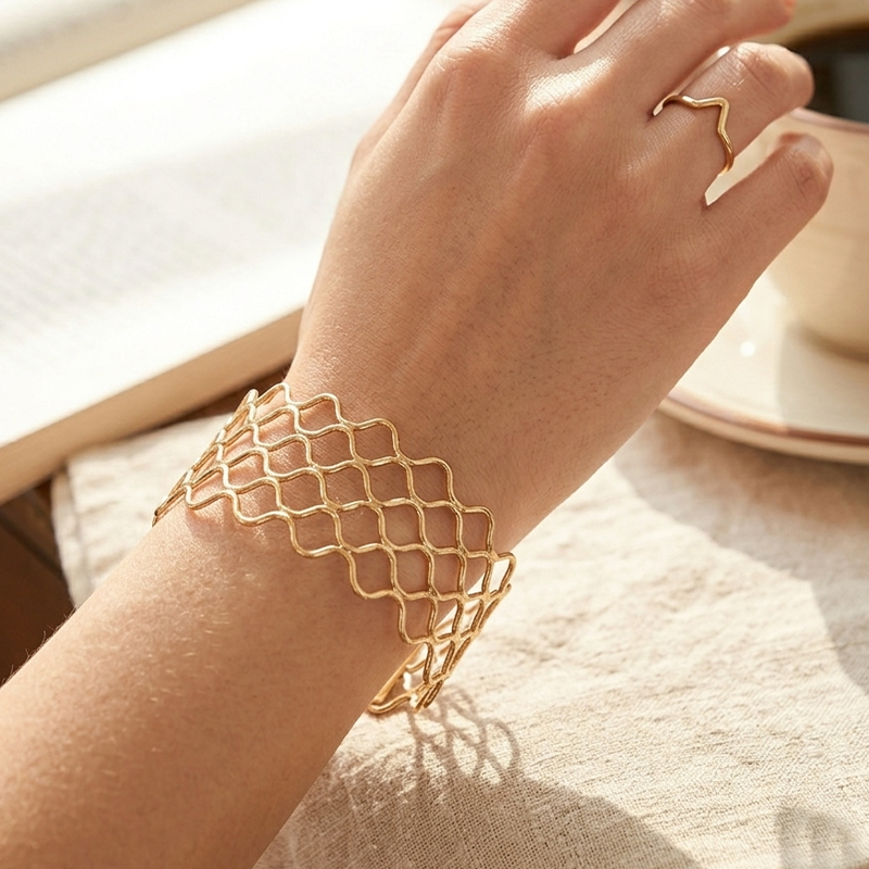 Honeycomb  Cuff Bangle 