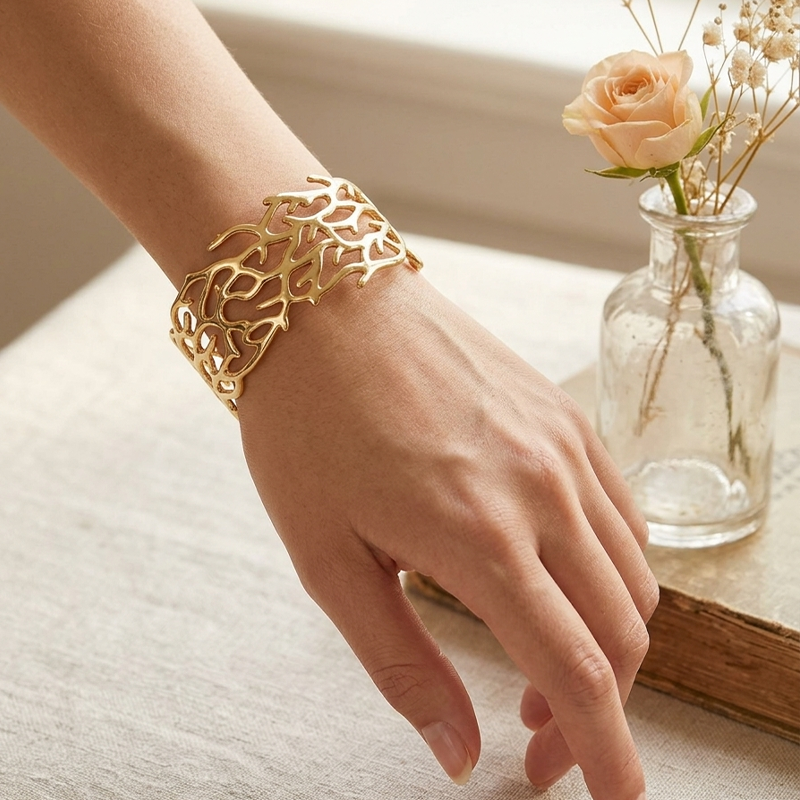 Golden Coral Reef  Cuff Bangle 